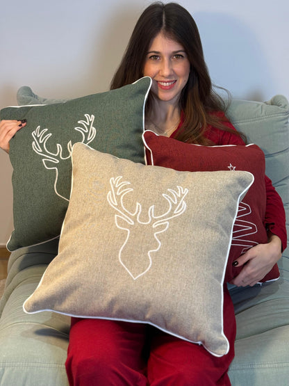 Cuscino Arredo Piping Christmas Reindeer Soggiorno Moreali Tessile Casa