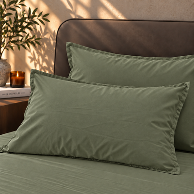 Coppia Federe Cotone No-Stiro ESSENZIALE Letto Moreali Tessile Casa 50 x 80 cm Verde