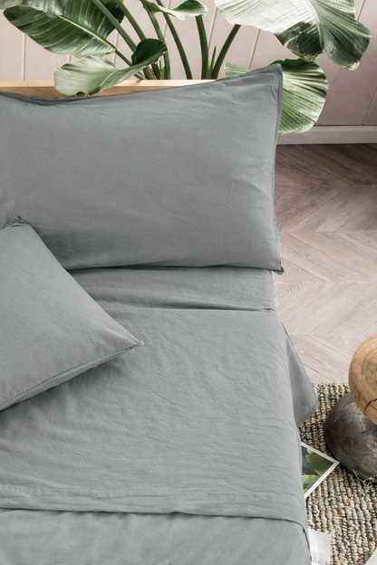 Parure Lenzuola Cotone No-Stiro ESSENZIALE Letto Moreali Tessile Casa Matrimoniale 250 x 295 Grigio