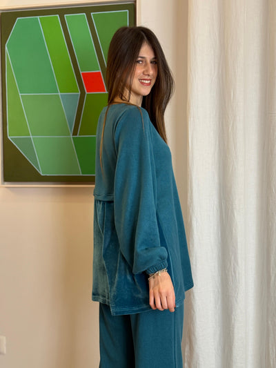 Blusa Inserto Ciniglia ANTONELLA Abbigliamento Moreali Tessile Casa XS Ottanio