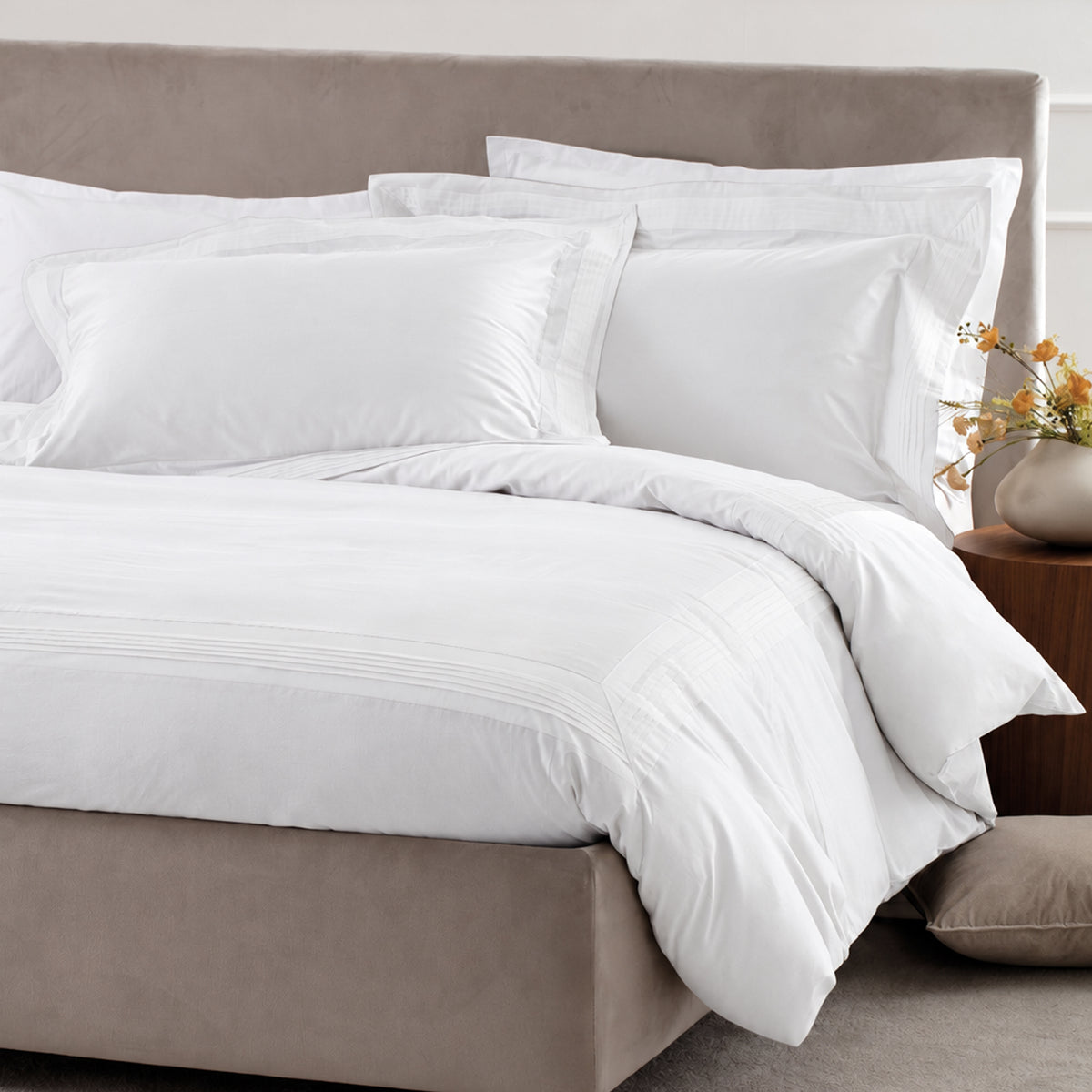 Parure Copripiumino Percalle Ricamato Hotellerie - PLISSÈ Letto Moreali Tessile Casa Matrimoniale Bianco