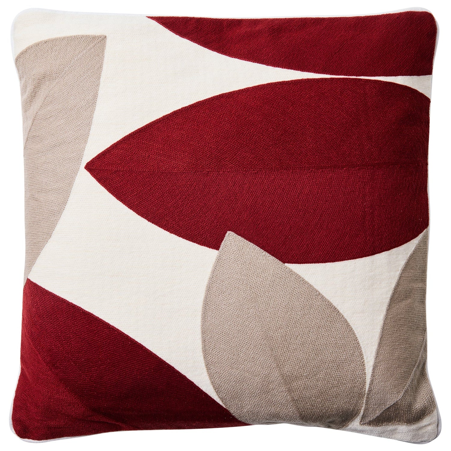 Cuscino Arredo 100% Cotone Ricamato FOGLIE BURGUNDY Soggiorno Moreali Tessile Casa 50 x 50 Multicolor 1