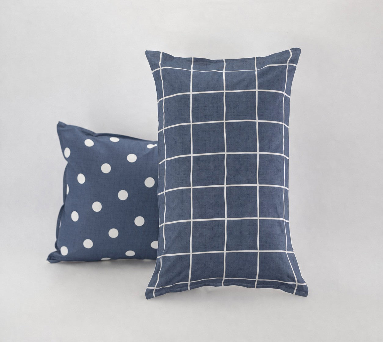 Coppia Federe Double Quadri-Pois EASY Letto Moreali Tessile Casa 50 x 80 cm Denim
