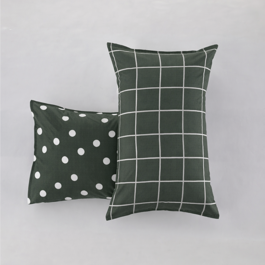 Coppia Federe Double Quadri-Pois EASY Letto Moreali Tessile Casa 50 x 80 cm Verde