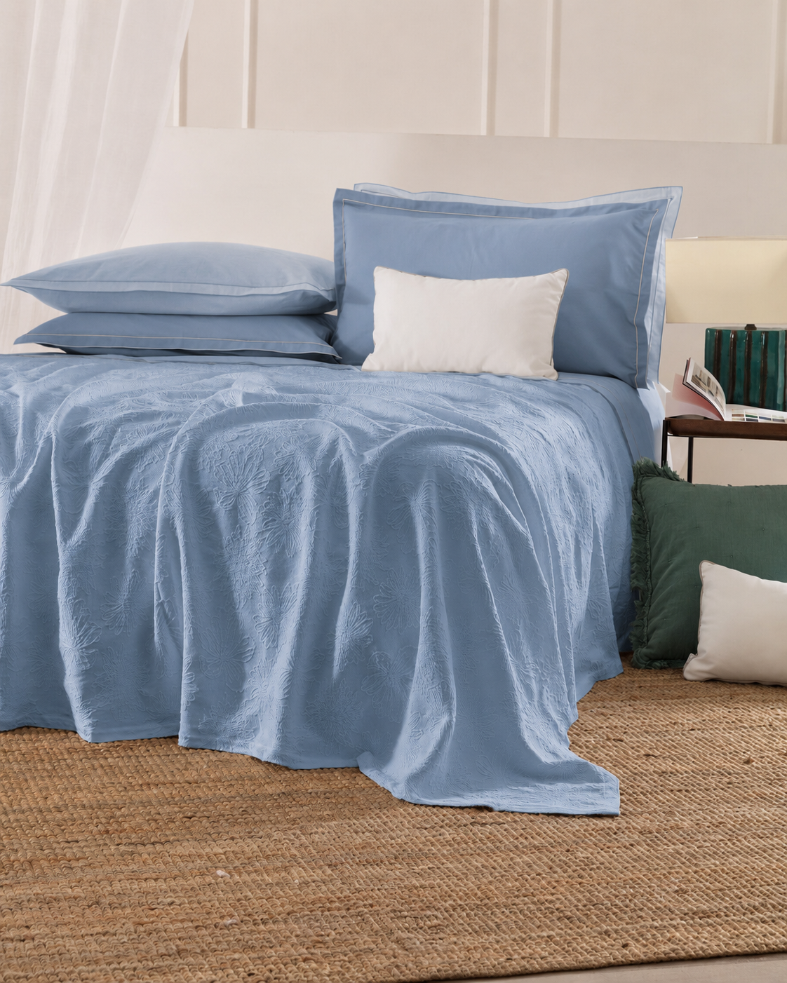 POPUP - Copriletto Cotone Jacquard AMAROSA Letto Riviera Matrimoniale 260 x 260 Avio