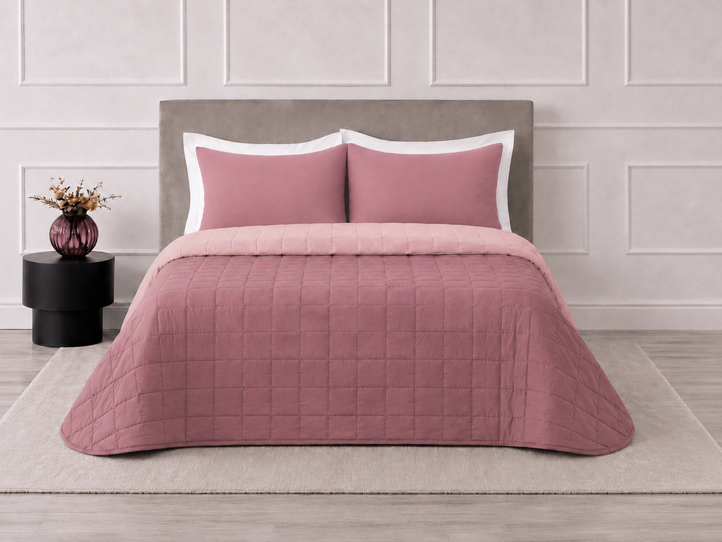 Trapuntino in Microfibra Bicolore PASSEPARTOUT Letto Riviera Matrimoniale 260 x 260 Rosa Loto