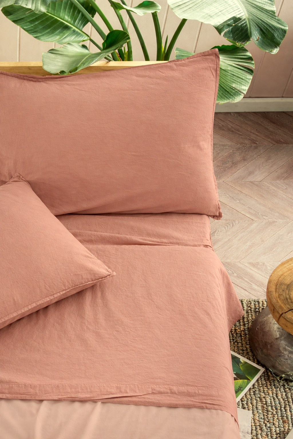 Parure Lenzuola Cotone No-Stiro ESSENZIALE Letto Moreali Tessile Casa Matrimoniale 250 x 295 Fard