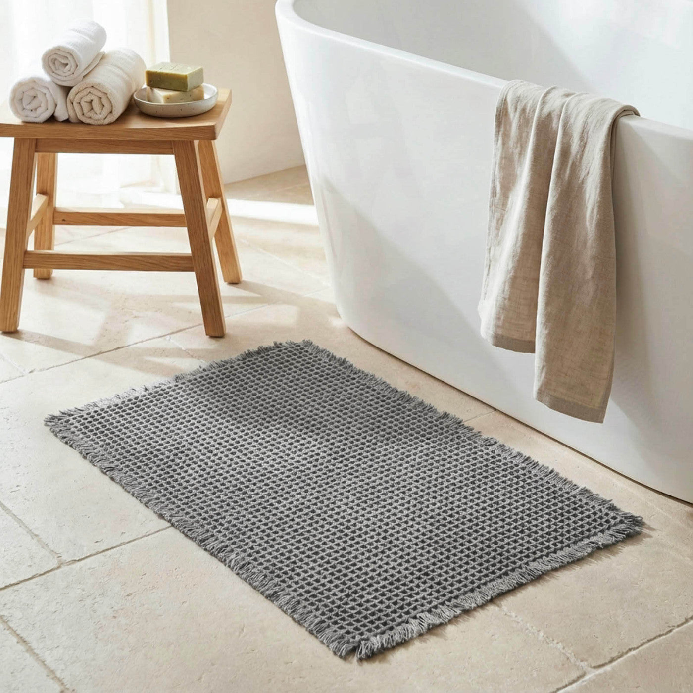 Tappeto Bagno Ape WAFFLE Bagno Moreali Tessile Casa 40 x 60 Grigio Acciaio