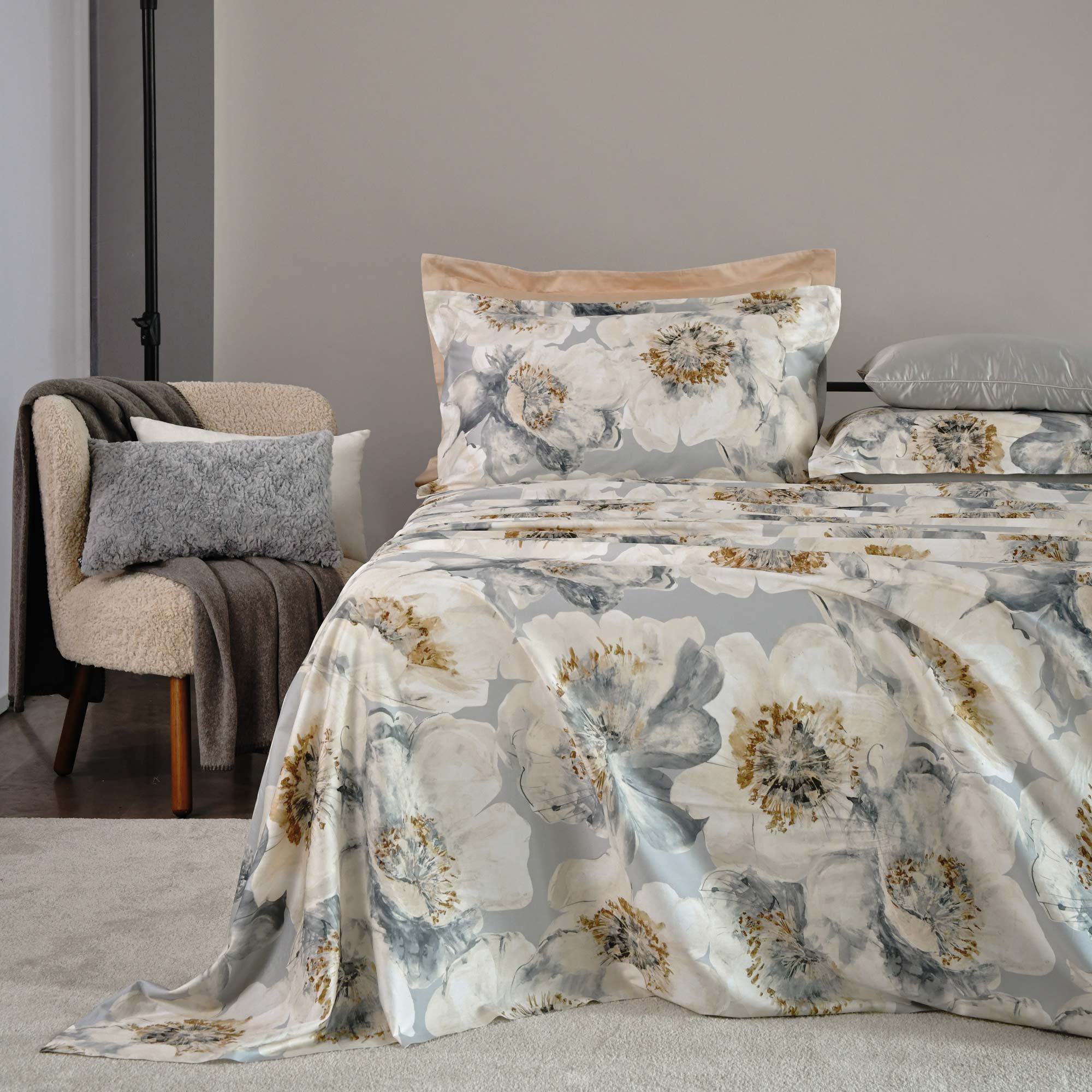 Parure Copripiumino Raso 300TC Stampa Digitale Hellebro Letto Reevèr