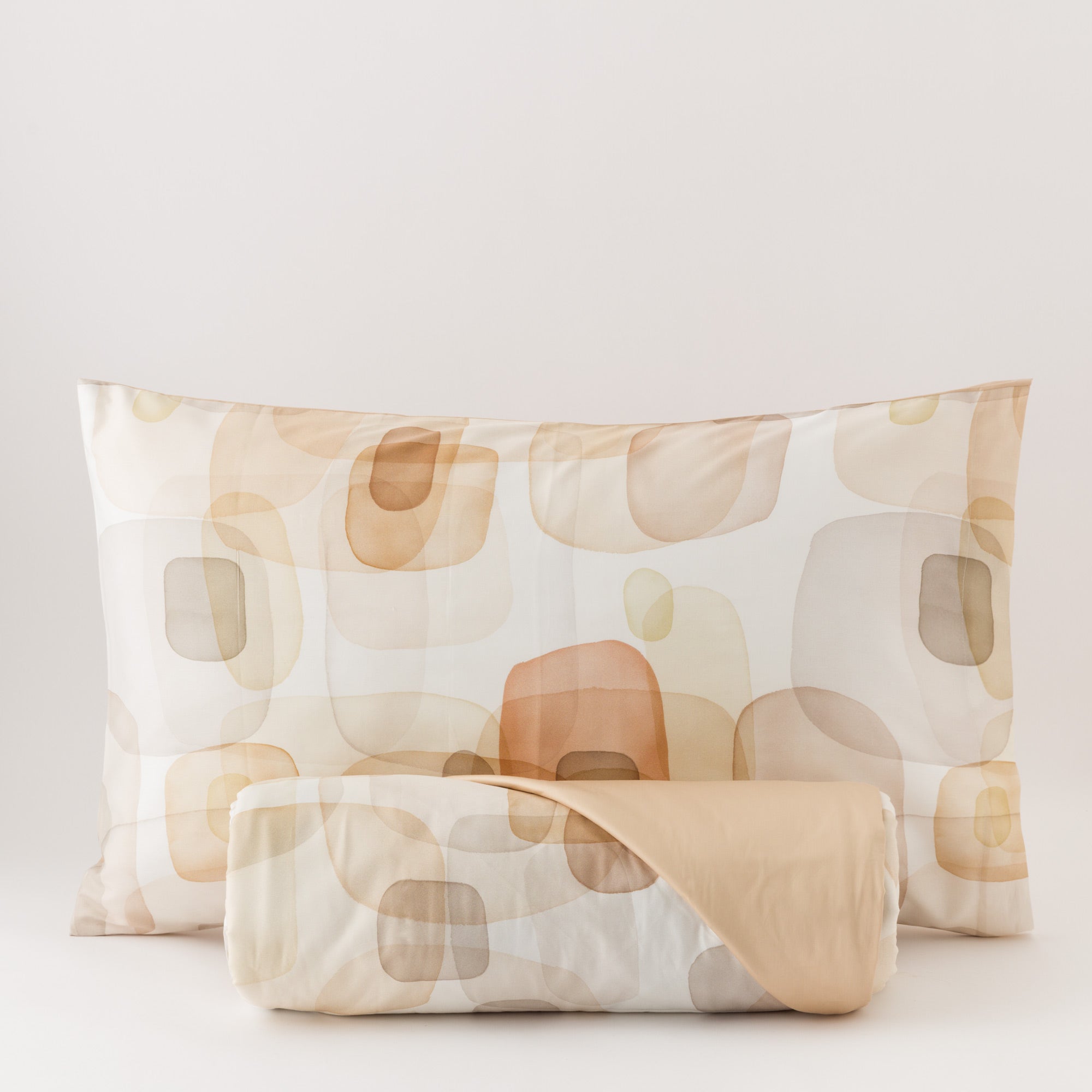 Parure Copripiumino Raso 300TC Stampa Digitale Aqua Letto Reevèr Matrimoniale Beige Sabbia