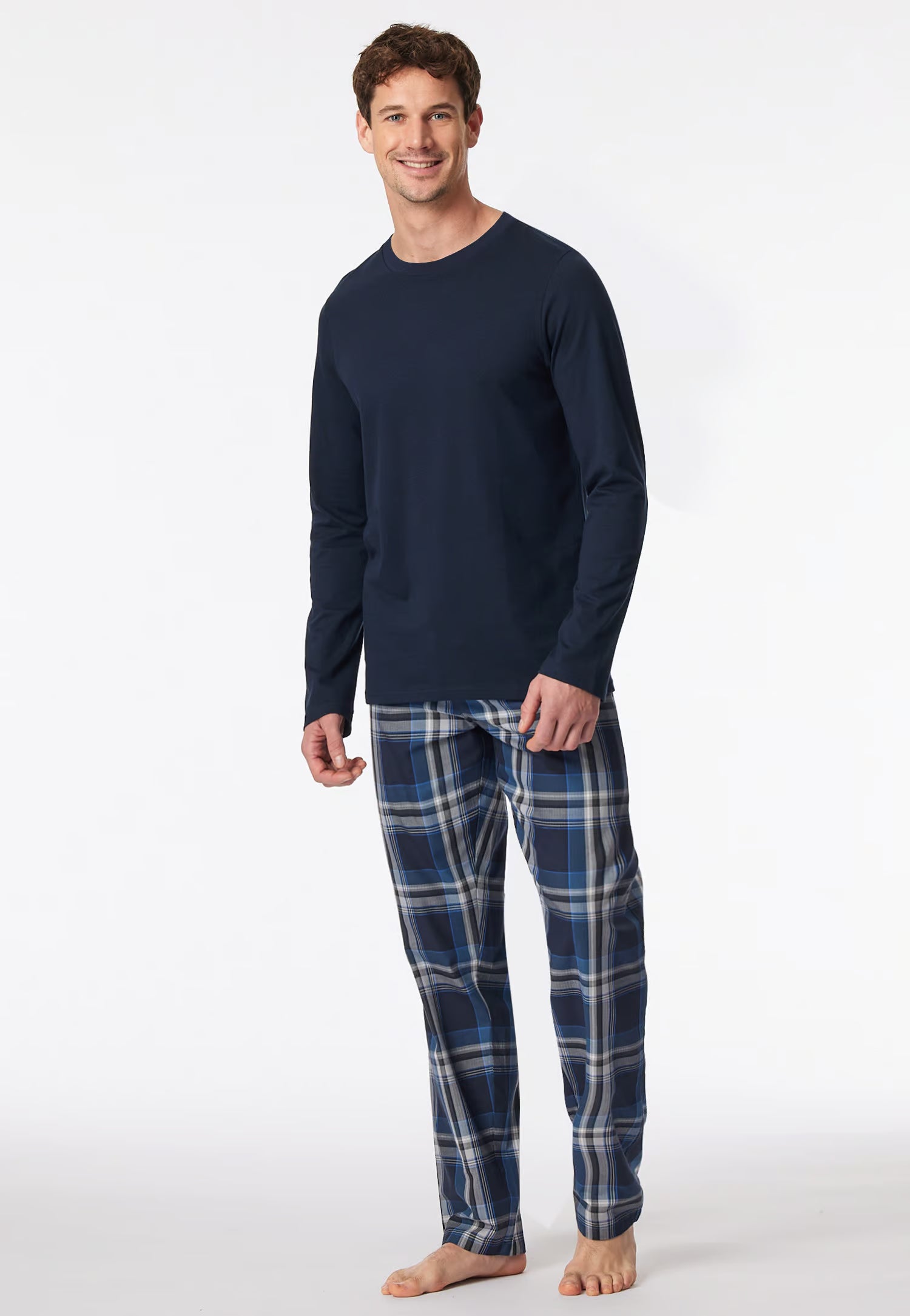 Maglietta Manica Lunga Uomo Cotone Blu Notte Abbigliamento Schiesser