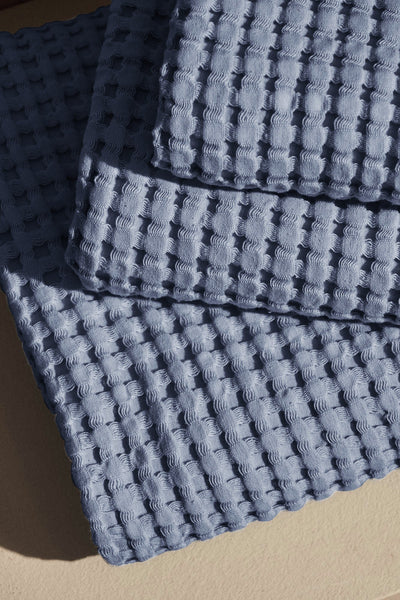 Set Asciugamani Garment Washed APE REGINA Bagno Moreali Tessile Casa 60 x 115 / 50 x 65 Azzurro Polvere