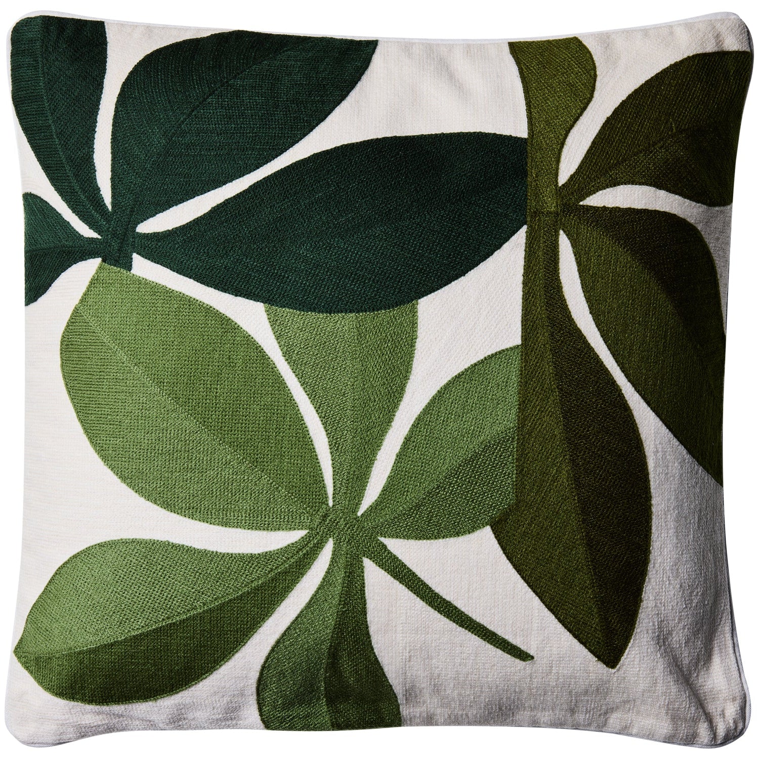 Cuscino Arredo 100% Cotone Ricamato FOGLIE VERDI Soggiorno Moreali Tessile Casa 50 x 50 Multicolor