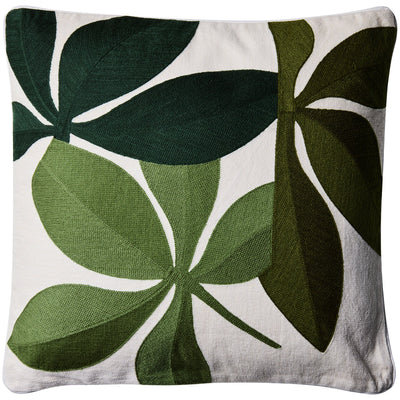 Cuscino Arredo 100% Cotone Ricamato FOGLIE VERDI Soggiorno Moreali Tessile Casa 50 x 50 Multicolor