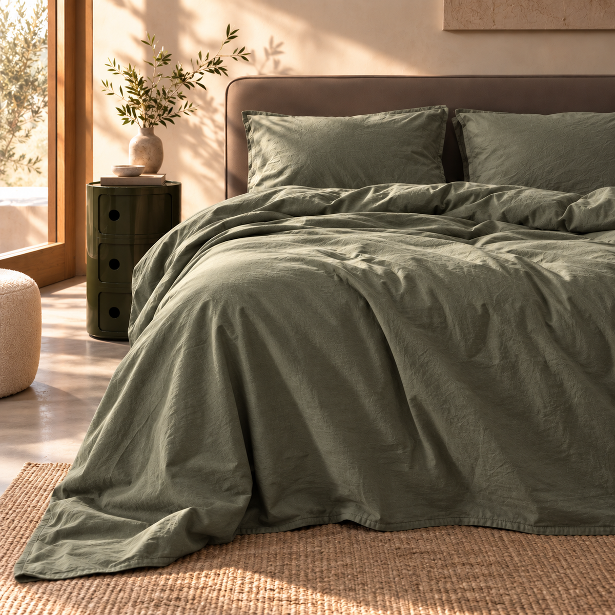Parure Copripiumino Cotone No-Stiro ESSENZIALE Letto Moreali Tessile Casa Matrimoniale Verde