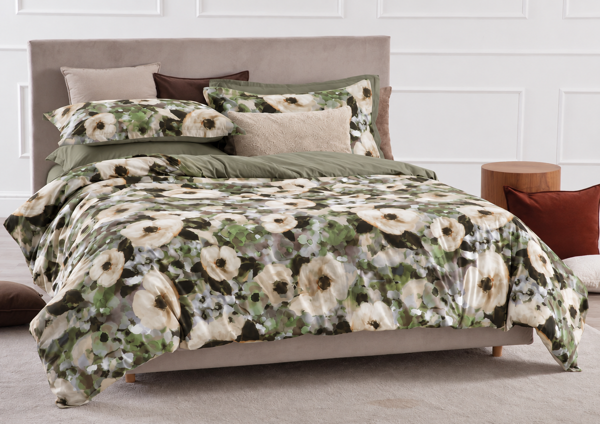 EIRA PARURE COPRIPIUMINO COPRILETTO PERCALLE STAMPA DIGITALE 2P Letto Riviera Matrimoniale Verde