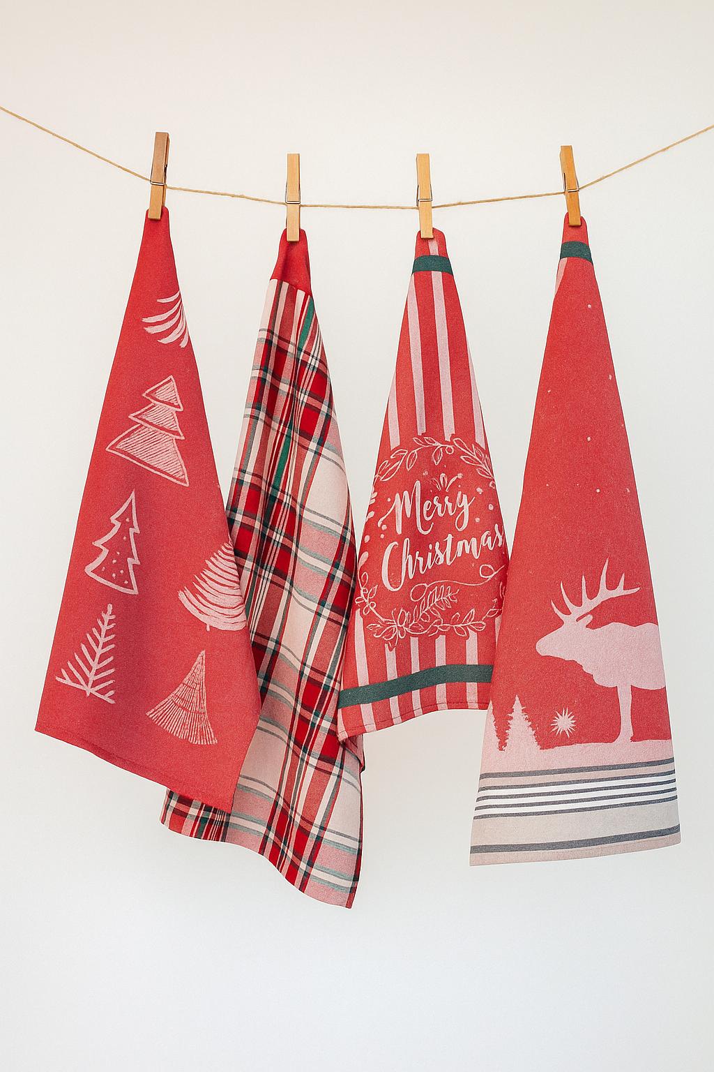 Set 4 Canovacci Cotone CHRISTMAS Rosso Cucina Moreali Tessile Casa 50 x 70 cm Rosso