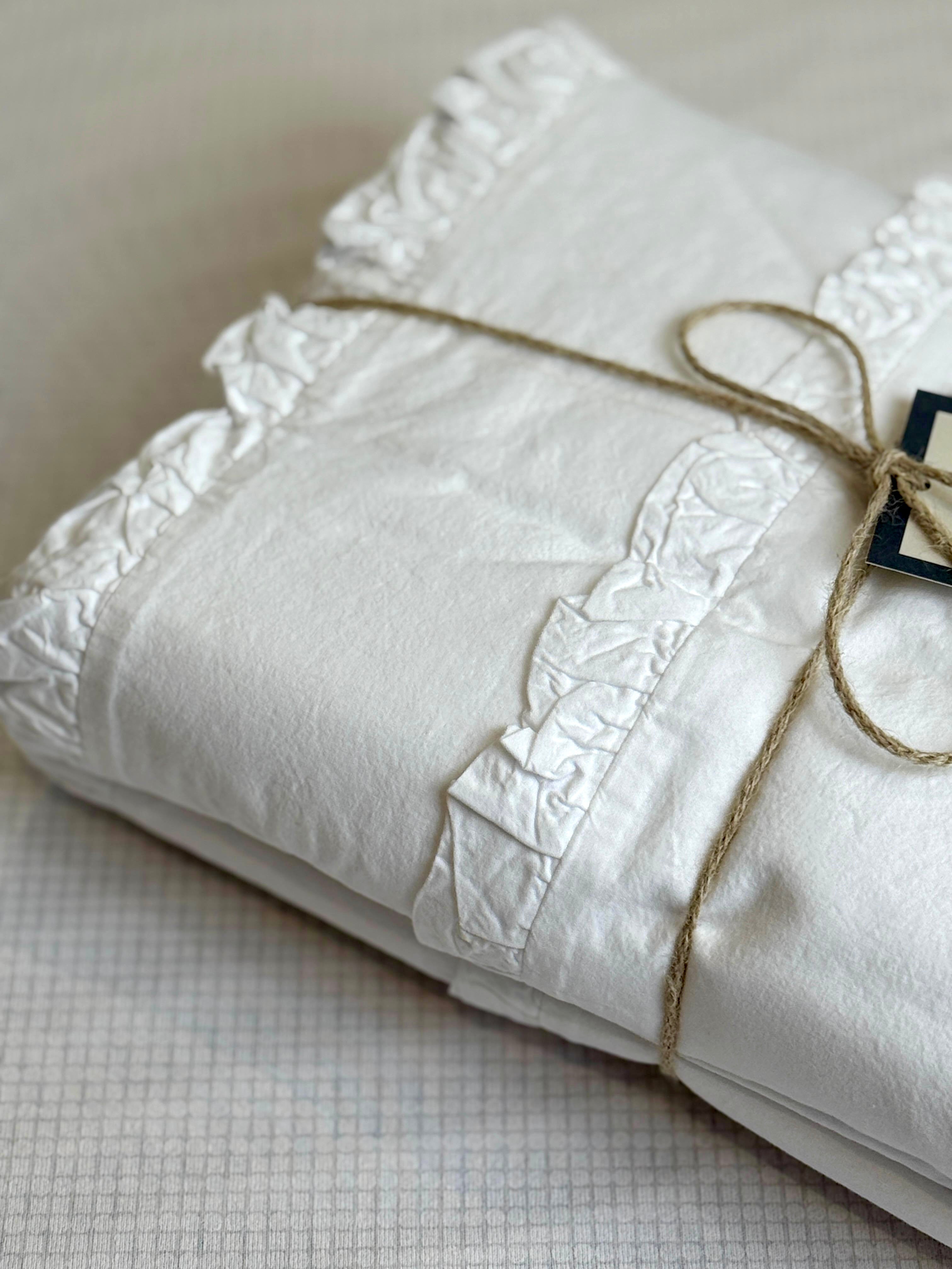 Parure Copripiumino No-Stiro DOPPIA FRAPPINA Letto Moreali Tessile Casa Matrimoniale Bianco