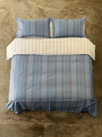 Parure Copripiumino Double Rigone-Righe EASY Letto Moreali Tessile Casa Matrimoniale Denim
