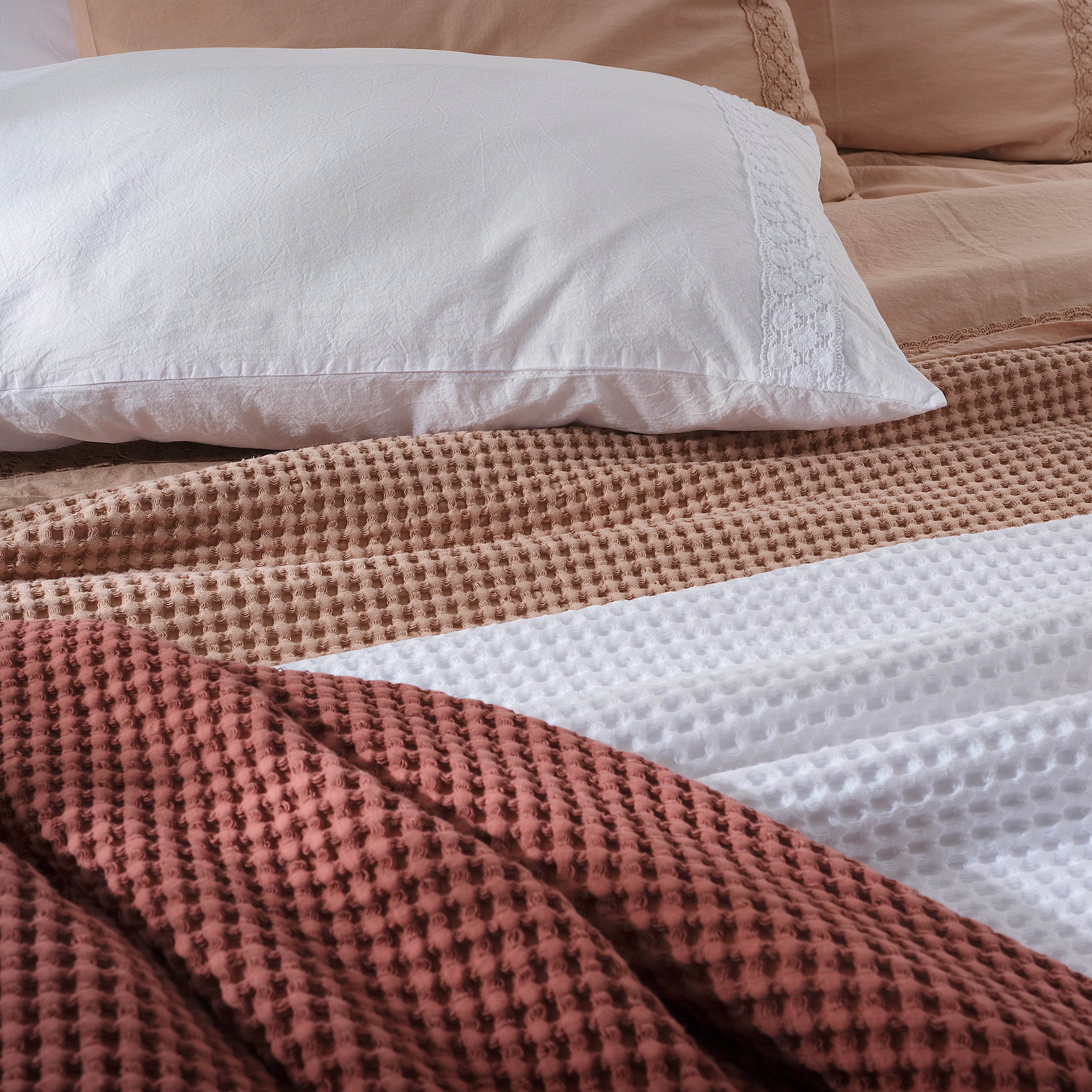 Parure Lenzuola Cotone No-Stiro PIZZO CROCHET Letto Moreali Tessile Casa