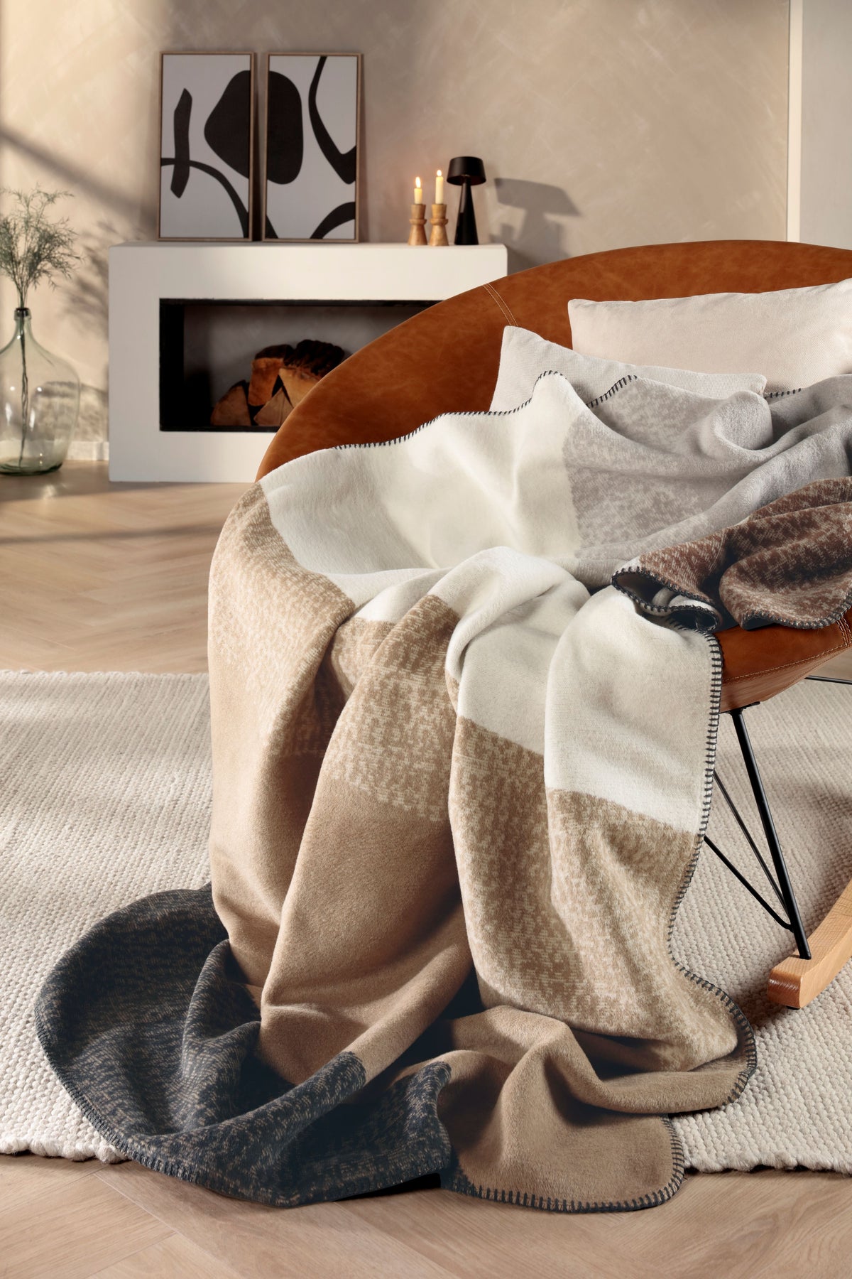 Plaid in Caldo Cotone CONTURE FLOW Soggiorno Borbo 150 x 200 Naturale