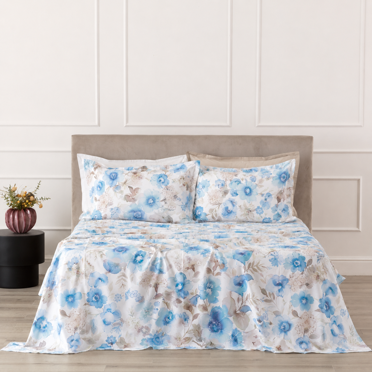 Completo Lenzuola Copriletto Percalle Stampato MELIKA Letto Riviera Matrimoniale Ostrica