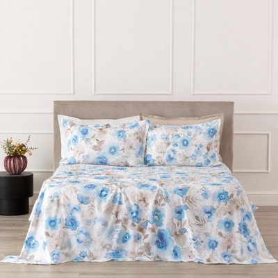Completo Lenzuola Copriletto Percalle Stampato MELIKA Letto Riviera Matrimoniale Ostrica
