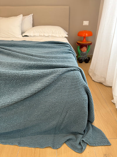 POPUP - Copriletto Stone Washed Nido D'Ape Soggiorno Moreali Tessile Casa Singolo 180 x 260 Denim