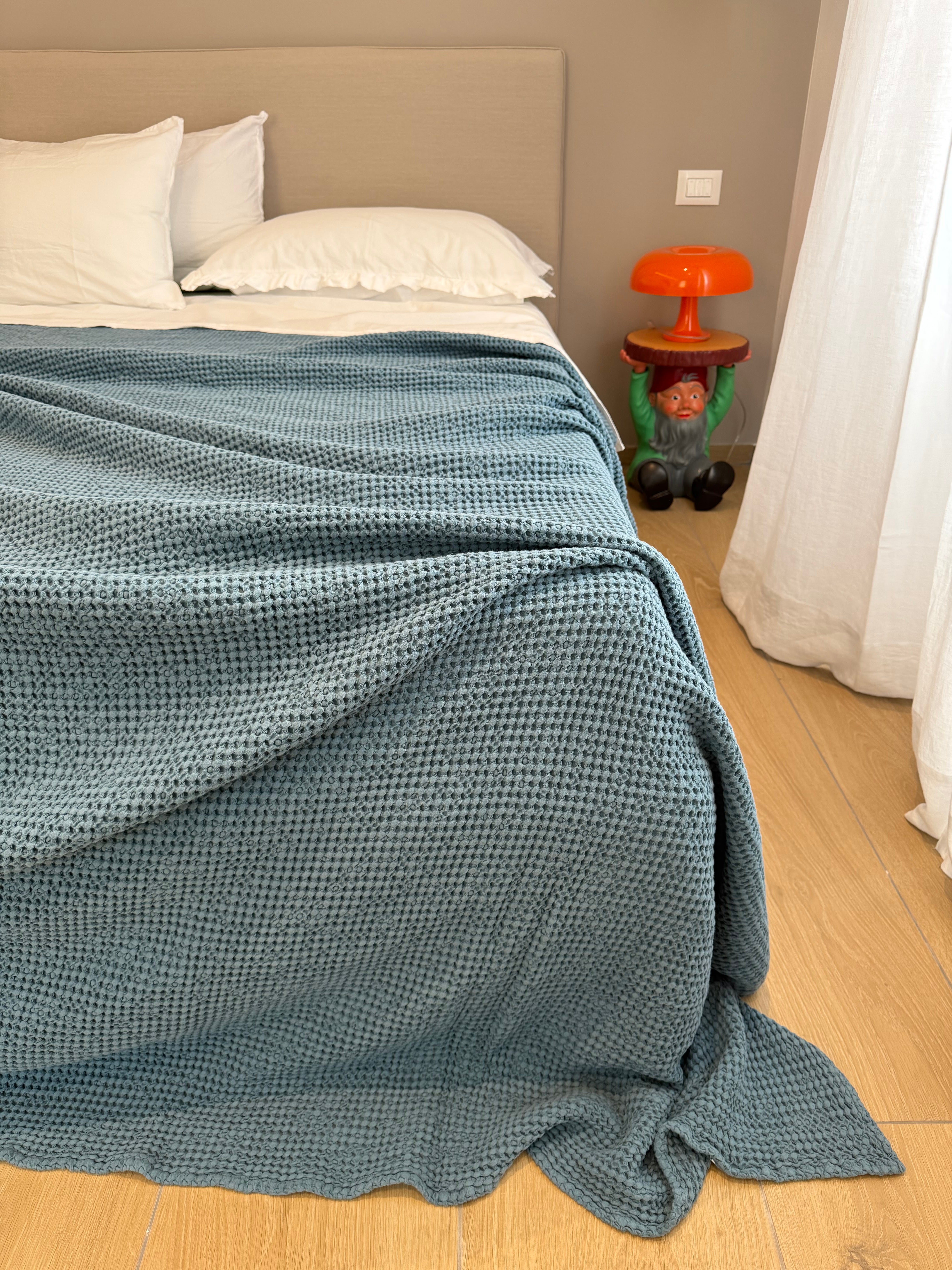 POPUP - Copriletto Stone Washed Nido D'Ape Soggiorno Moreali Tessile Casa Singolo 180 x 260 Denim