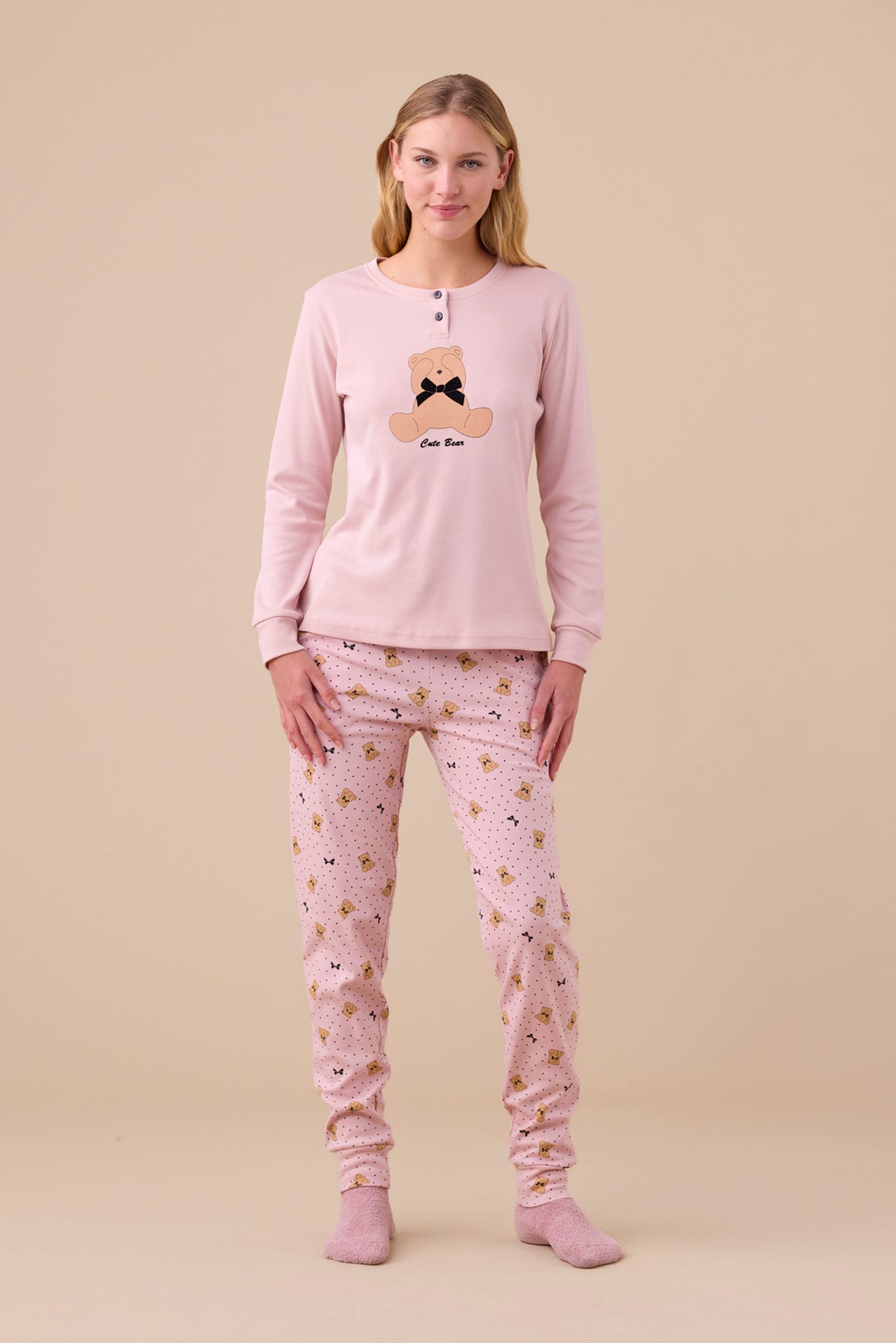 Pigiama Donna Caldo Cotone Orsetto Abbigliamento noidinotte XS Rosa