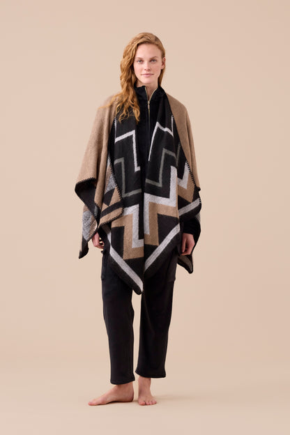 Mantella Double-Face ZigZag Abbigliamento noidinotte Taglia Unica Beige/Nero