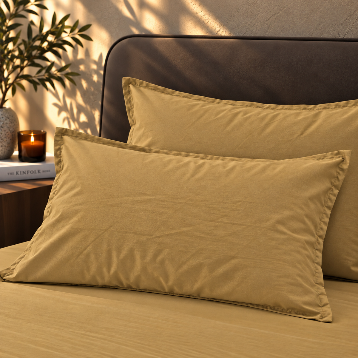 Coppia Federe Cotone No-Stiro ESSENZIALE Letto Moreali Tessile Casa 50 x 80 cm Senape