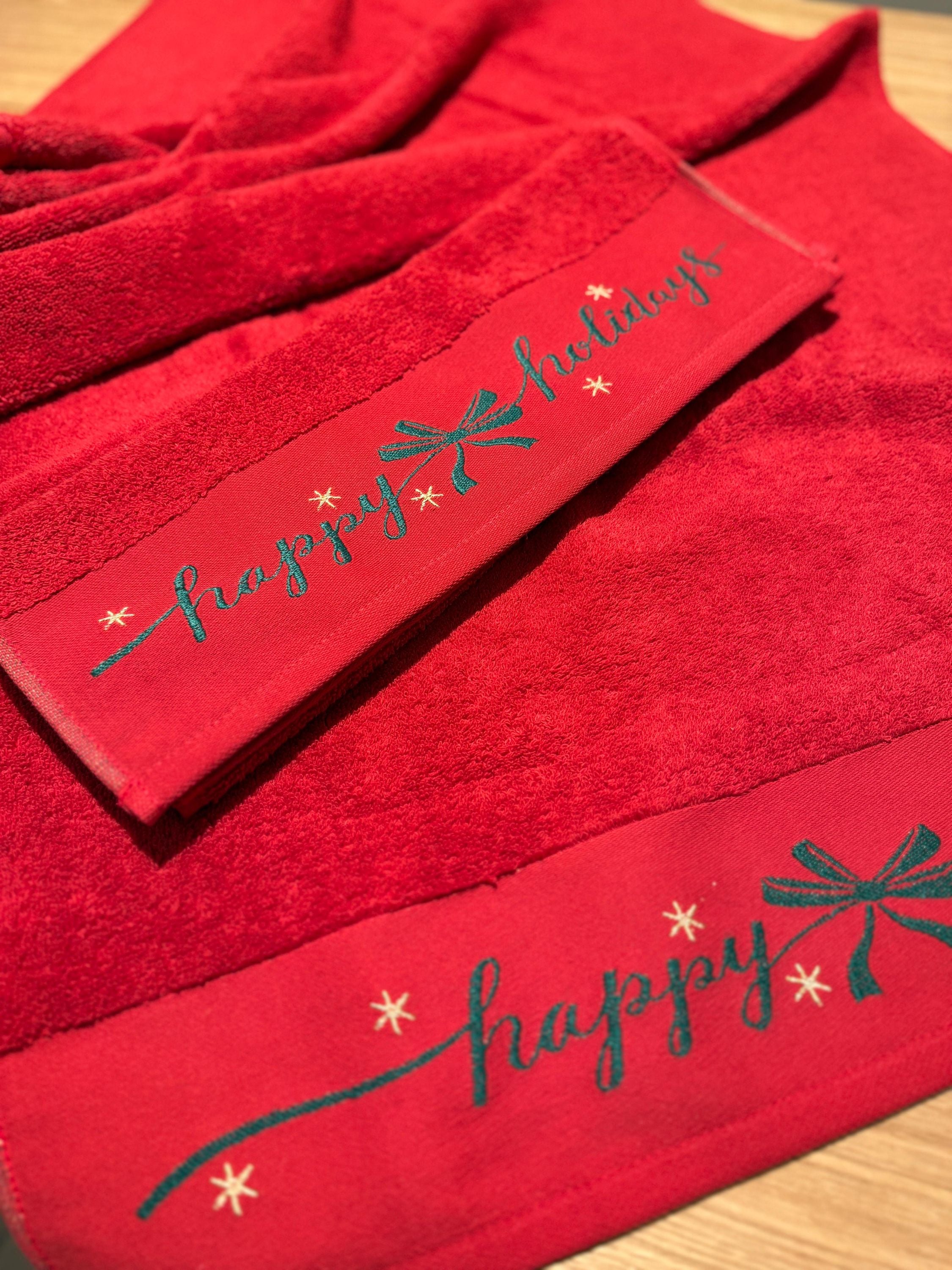 Set Asciugamani Jacquard HAPPY HOLIDAYS Bagno Riviera 60 x 110 / 40 x 60 Rosso
