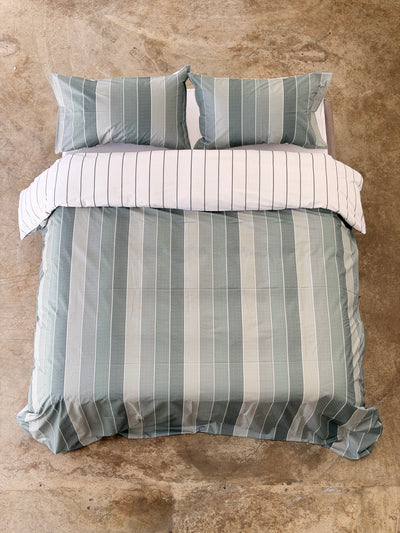 Parure Copripiumino Double Rigone-Righe EASY Letto Moreali Tessile Casa Matrimoniale Verde