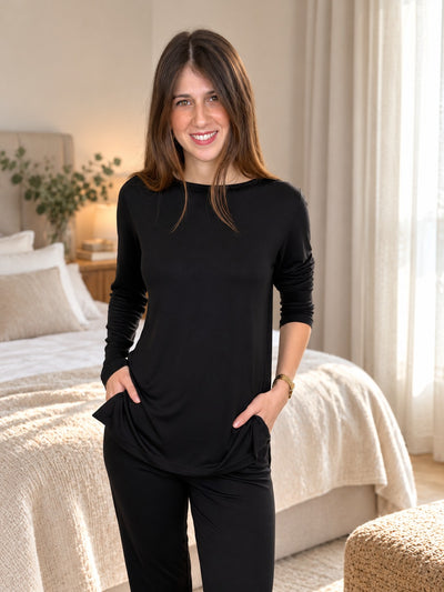 Pigiama in Viscosa Pantalone Stretto EASY Abbigliamento Moreali Tessile Casa XXL Nero
