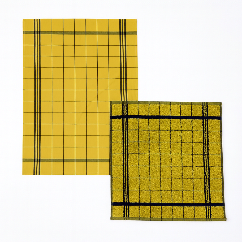 Set Canovacci Tela+Spugna QUADRI Cucina Moreali Tessile Casa 70x50 + 50x50 Ocra