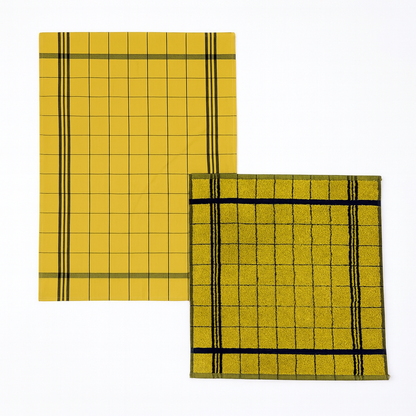 Set Canovacci Tela+Spugna QUADRI Cucina Moreali Tessile Casa 70x50 + 50x50 Ocra