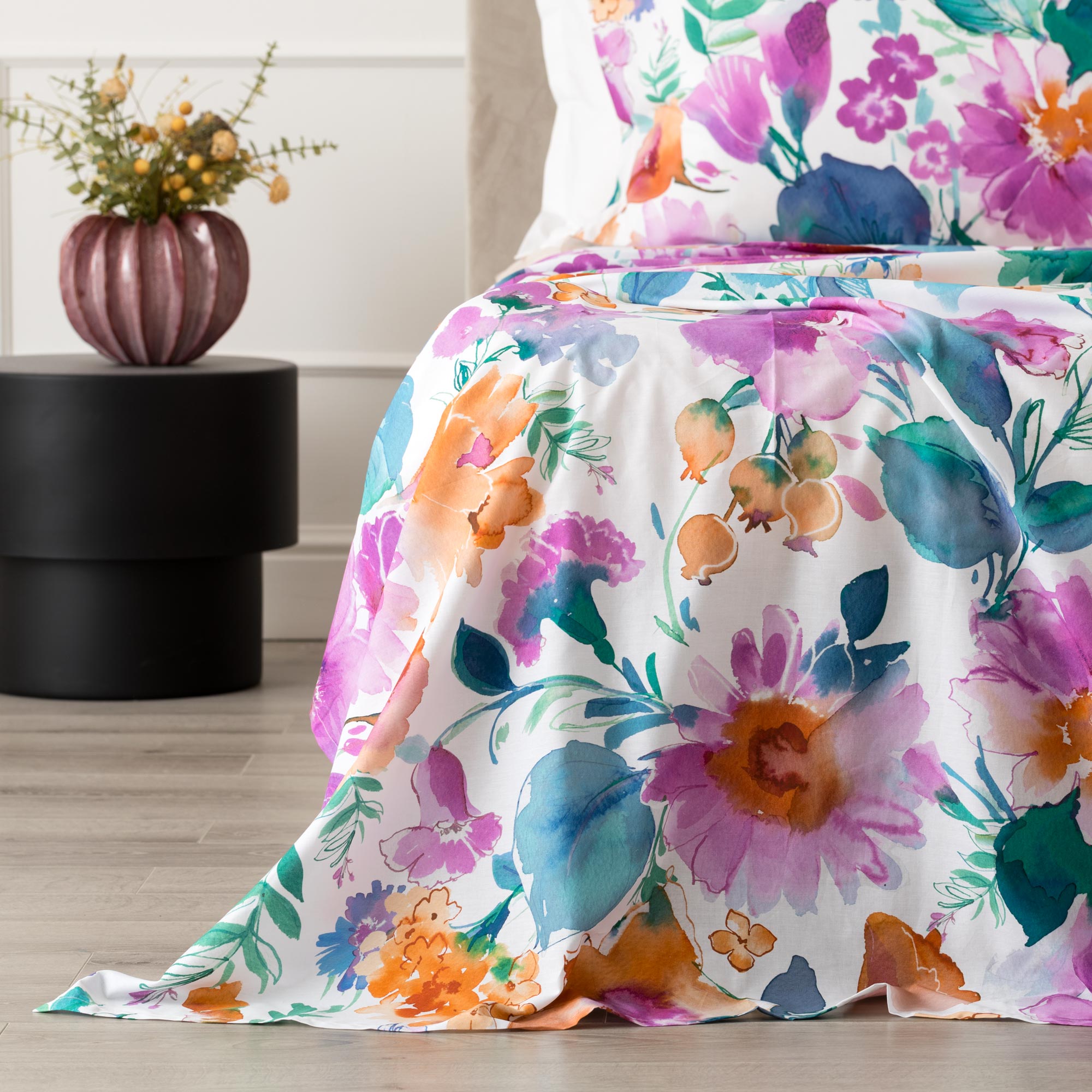 Completo Lenzuola Copriletto Percalle Stampato MELIKA Letto Riviera