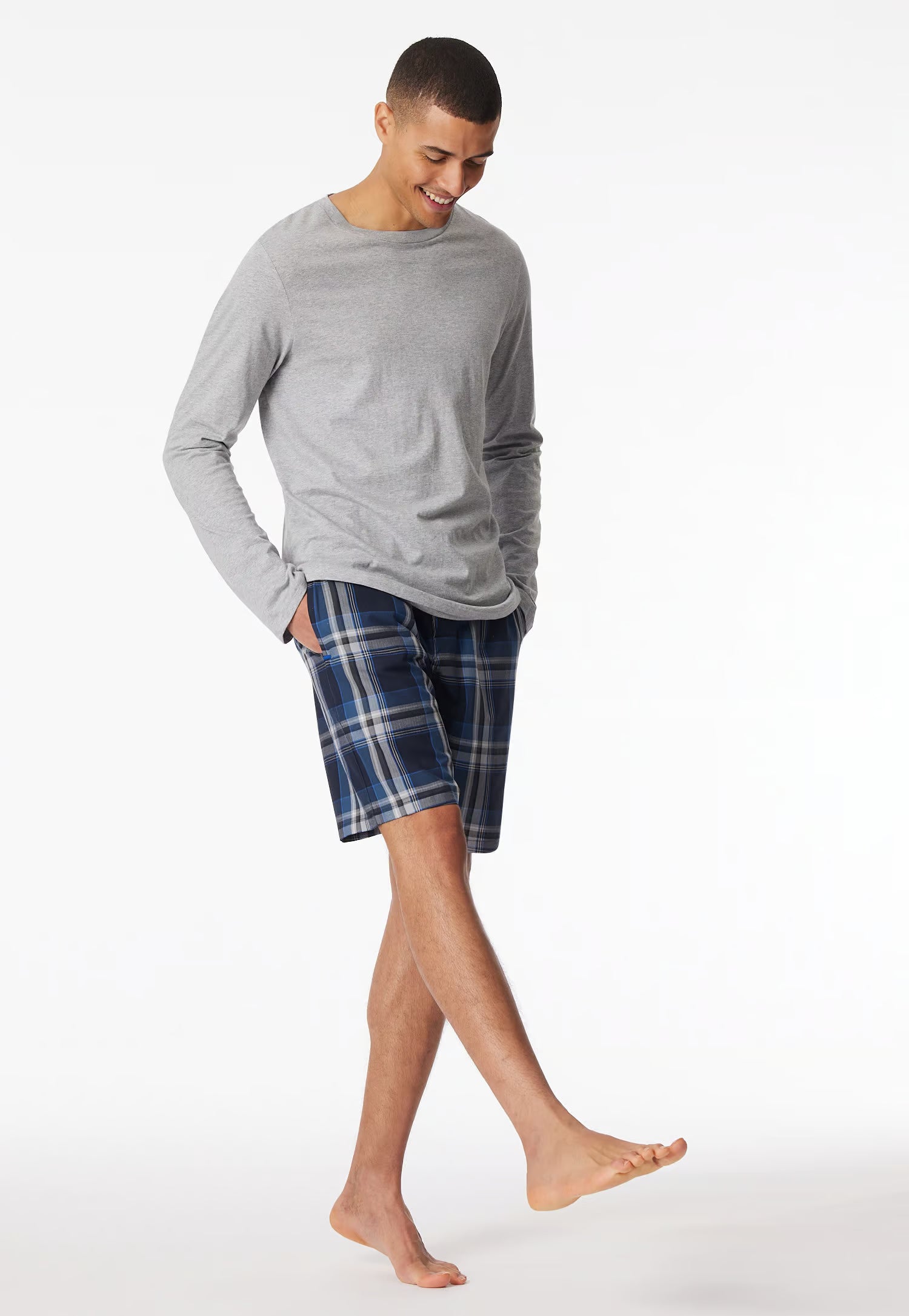 Pantaloncini Corti Uomo Cotone Quadretti Blu Abbigliamento Schiesser S Blu