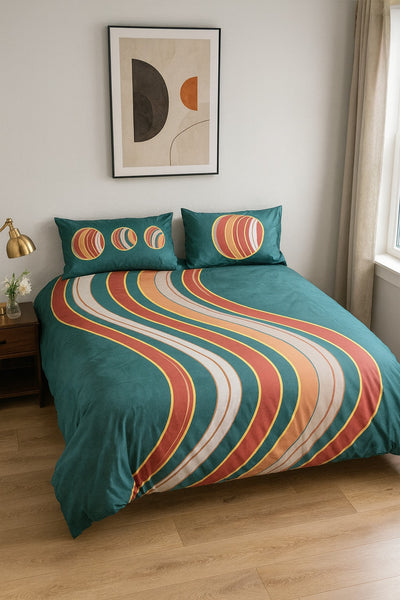 Parure Copripiumino Stampa Digitale ONDE Letto Moreali Tessile Casa Matrimoniale Verde