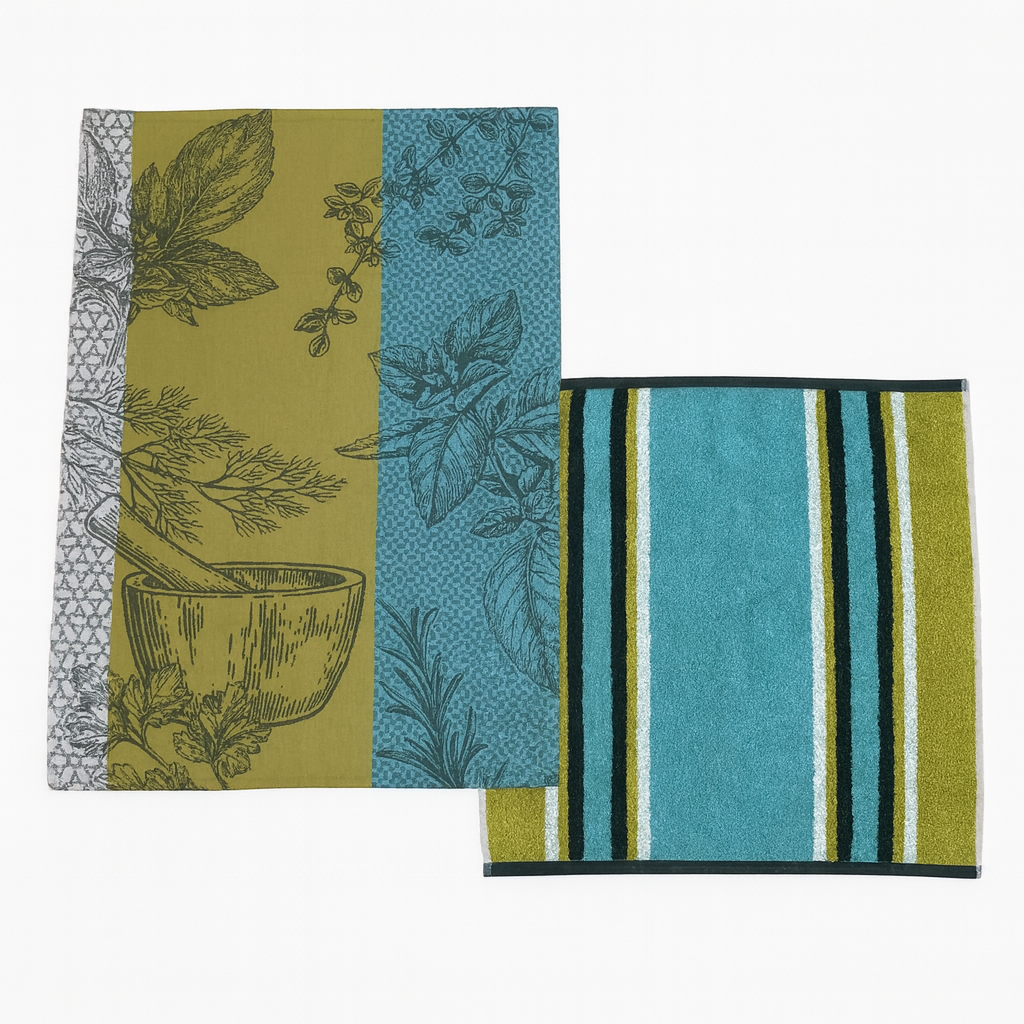 Set Canovacci Tela+Spugna KITCHEN STRIPES Cucina Moreali Tessile Casa 70x50 + 50x50 Verde