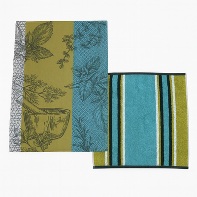 Set Canovacci Tela+Spugna AROMA Cucina Moreali Tessile Casa 70x50 + 50x50 Verde