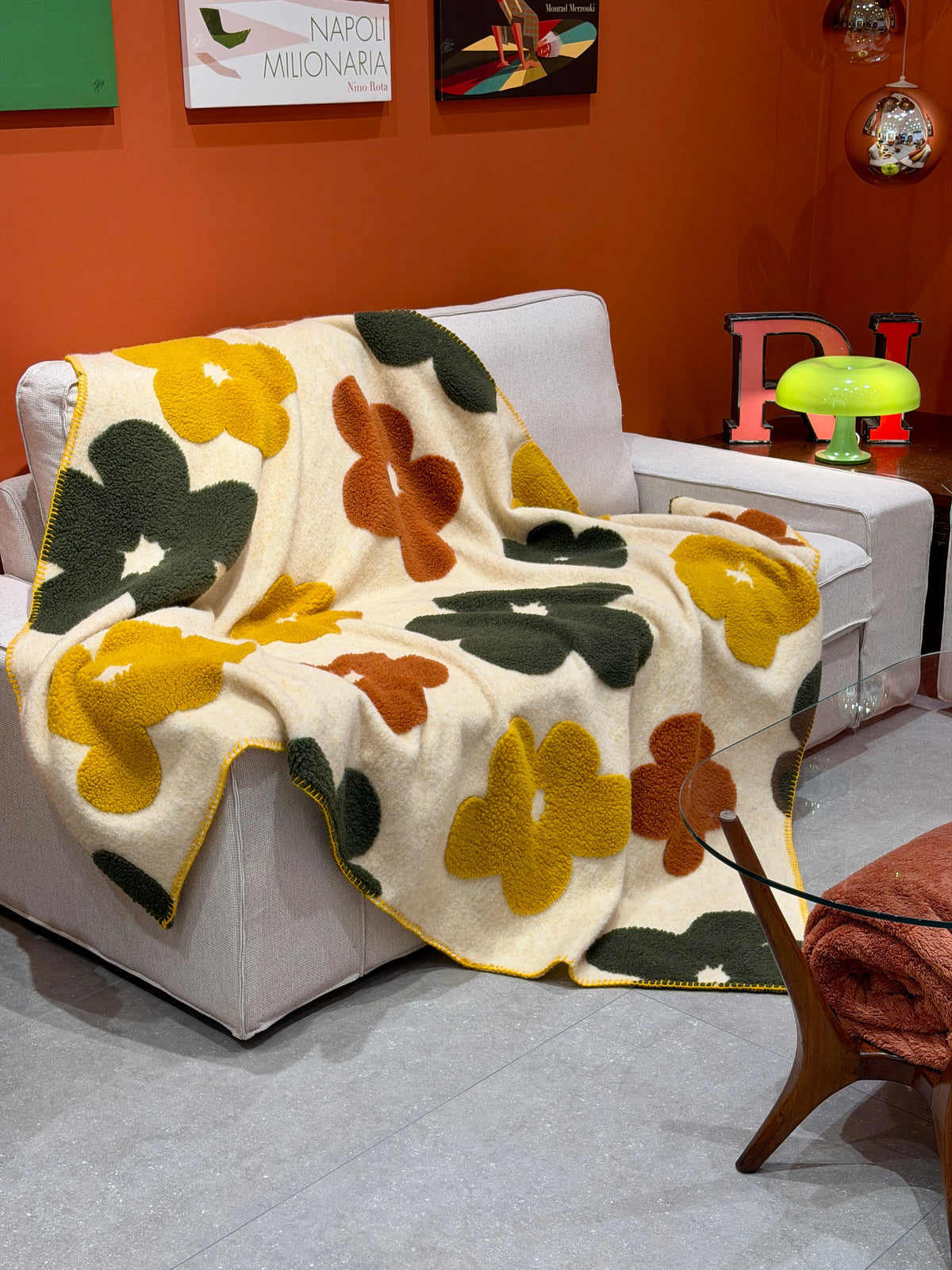 Plaid Lana Cotta Italiana POP ART FLOWERS Soggiorno Moreali Tessile Casa