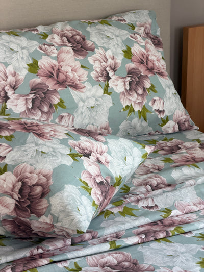 POPUP - Completo Lenzuola Cotone Stampato PEONYS