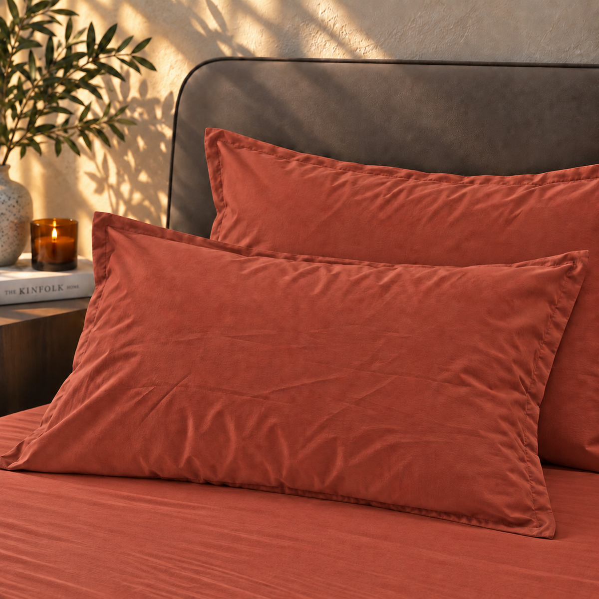 Coppia Federe Cotone No-Stiro ESSENZIALE Letto Moreali Tessile Casa 50 x 80 cm Terrarossa