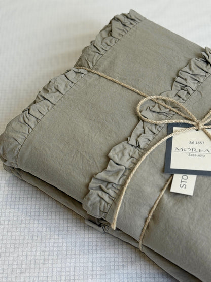 Parure Copripiumino No-Stiro DOPPIA FRAPPINA Letto Moreali Tessile Casa Matrimoniale Tortora