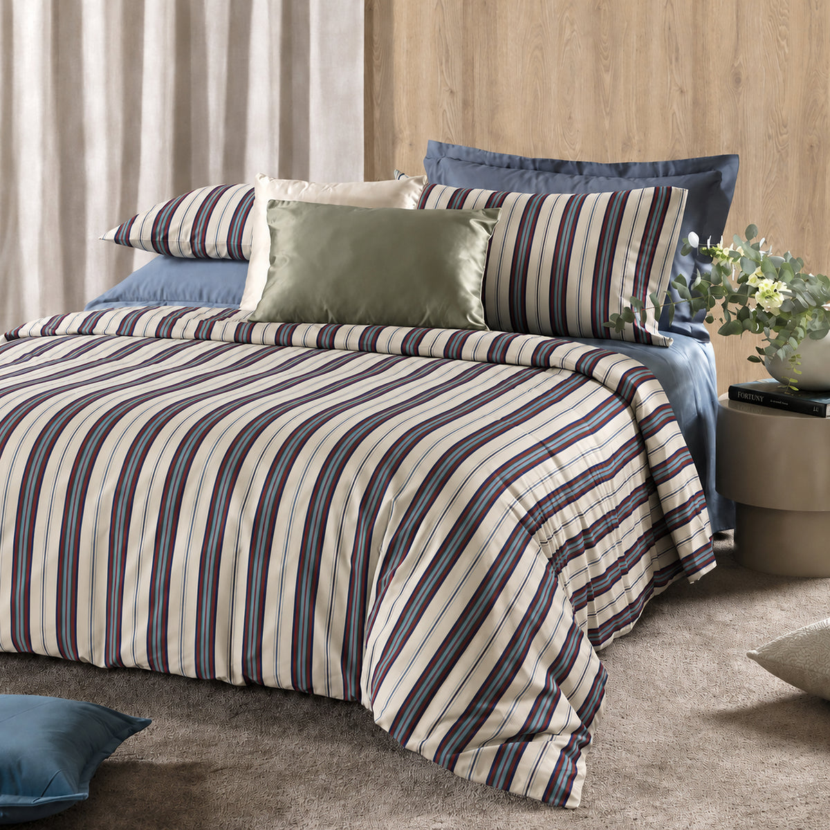 Parure Copripiumino Raso 300TC KELBURN Letto Reevèr Matrimoniale Blu Monaco