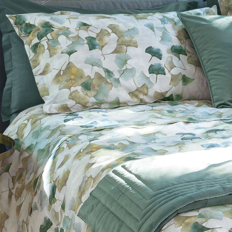 Completo Lenzuola Flanella Cotone Fazzini GINKGO Letto Fazzini Matrimoniale Verde
