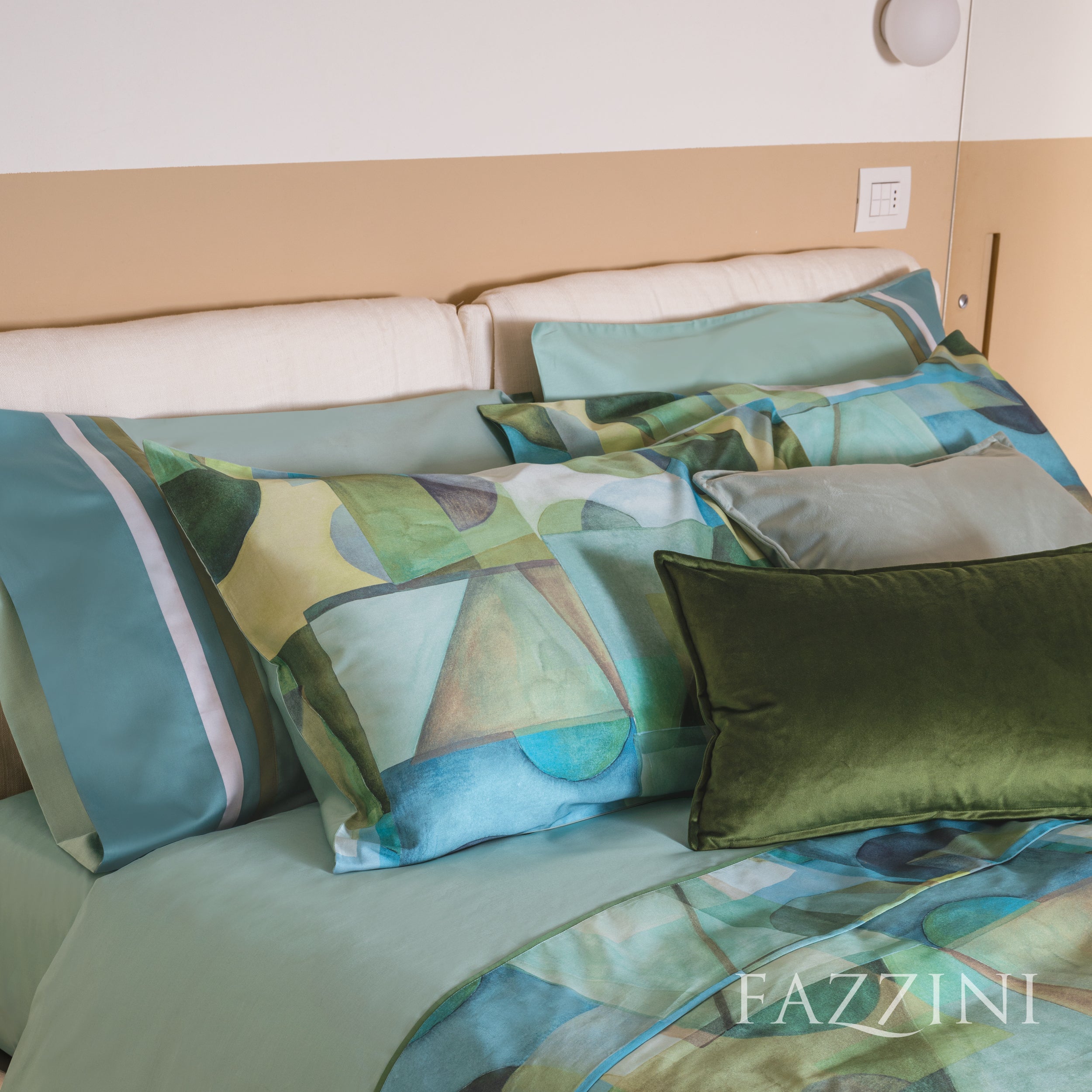 Parure Copripiumino Percalle Paracas Letto Fazzini Matrimoniale Celadon - Verde