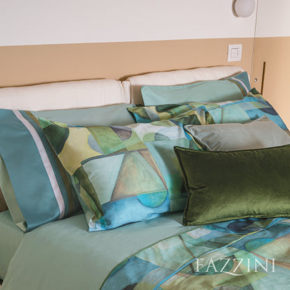 Parure Copripiumino Percalle Paracas Letto Fazzini Matrimoniale Celadon - Verde